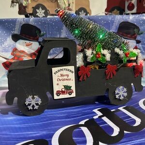 Charming Black Holiday Truck with Christmas Tree Decor